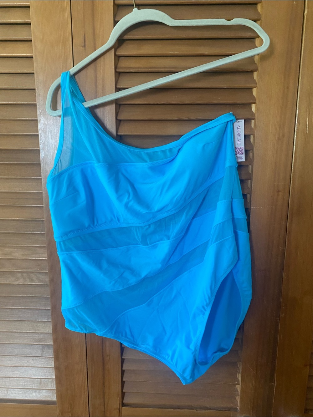 Adore Me One-Shoulder Bright Turquoise One-Piece Swimsuit with Mesh Detailing